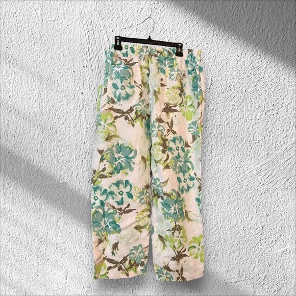Chico's Linen Pants Back Pockets Stretchy Elastic Waist Floral Breezy Wide Leg - Picture 3 of 11